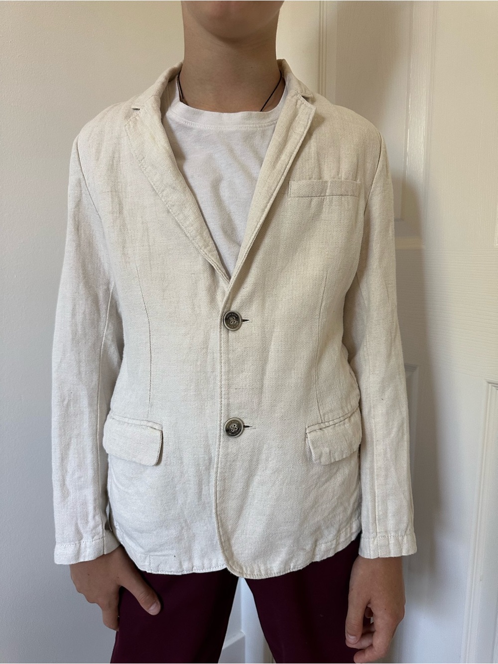 Zara Boy Cream Linen-Blend Jacket Size 10 US